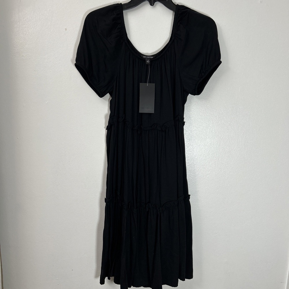 The Limited Women S Dress Black Midi Tiered Casual Flowy Drop Shoulder 6368